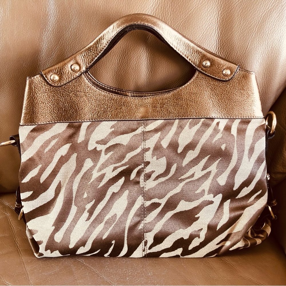 Anne Klein, Tiger Print Canvas & Leather Trim Satchel, GUC